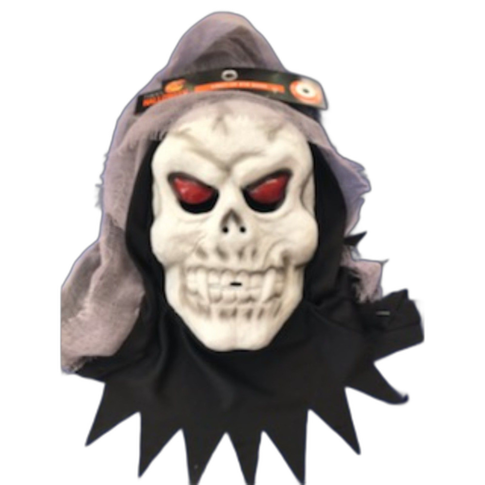 Halloween Skeleton Mask Hood Red Eye Light Up Scary Hooded Costume Skull Horror